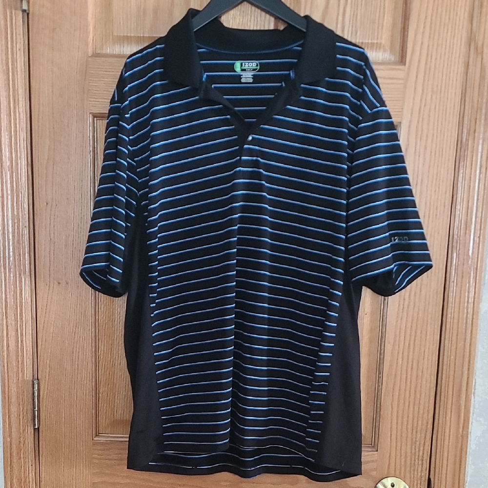 Men's Black and Blue Striped Polo Shirt